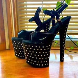 Black Size 7.5 Crystal Studded Pleaser Heels/Sandals